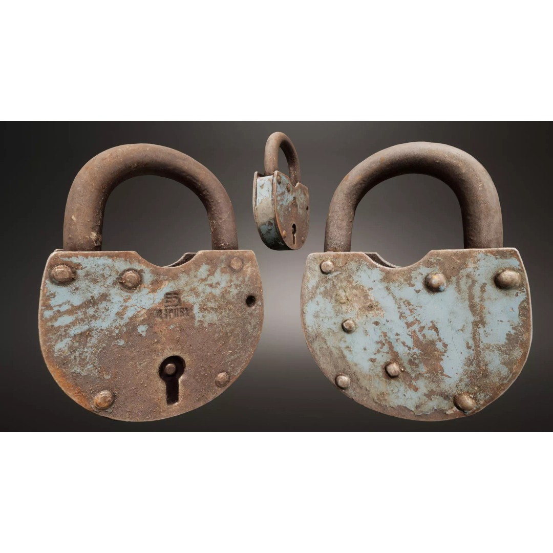 Old Metal Padlock 3D Model – Low Poly Game Asset, FBX, PBR Textures - View 2