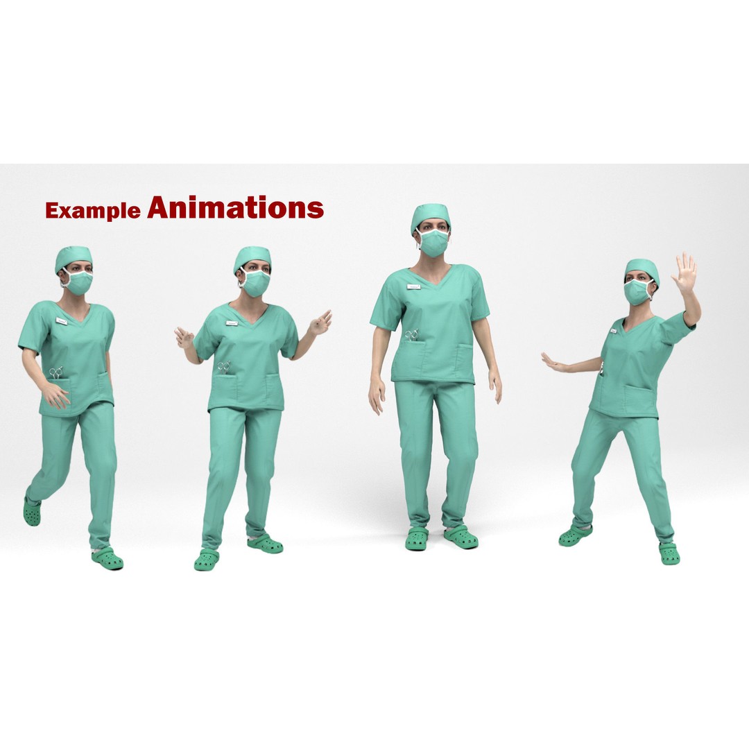 Nurse 3D Model – Low Poly Rigged Character with Animations, FBX - View 10
