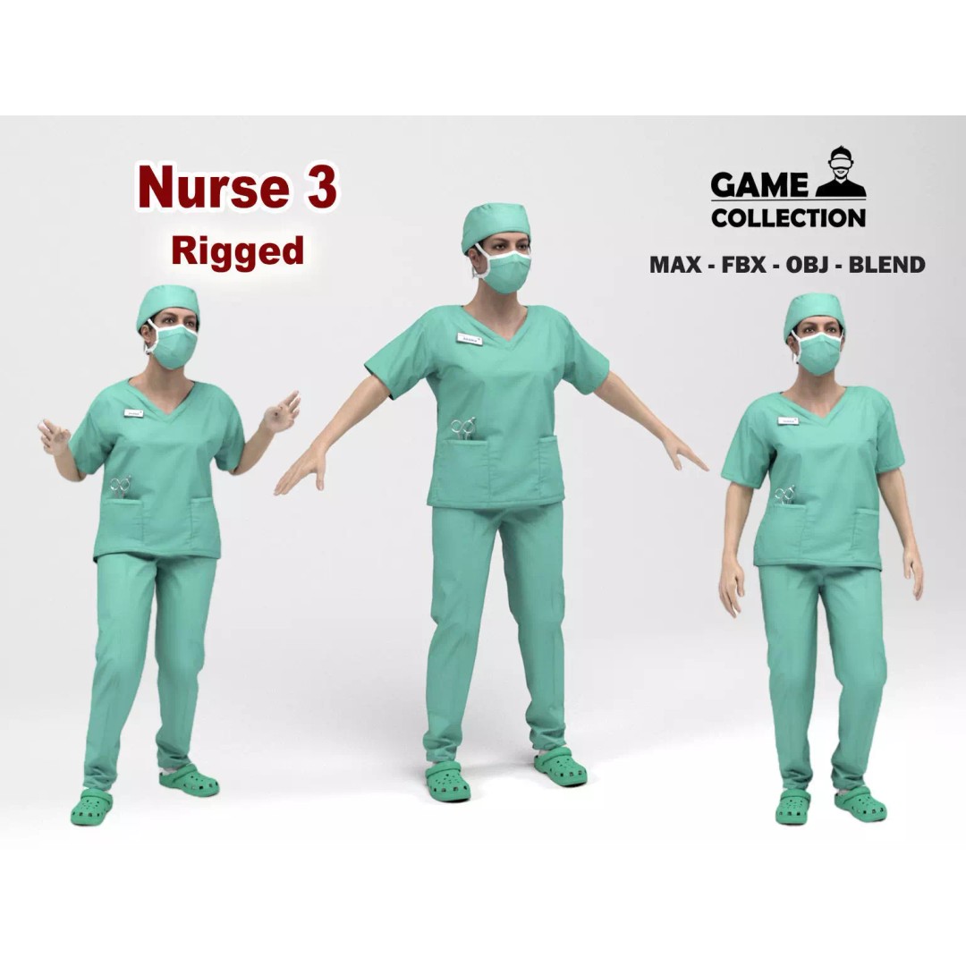 Nurse 3D Model – Low Poly Rigged Character with Animations, FBX - View 2