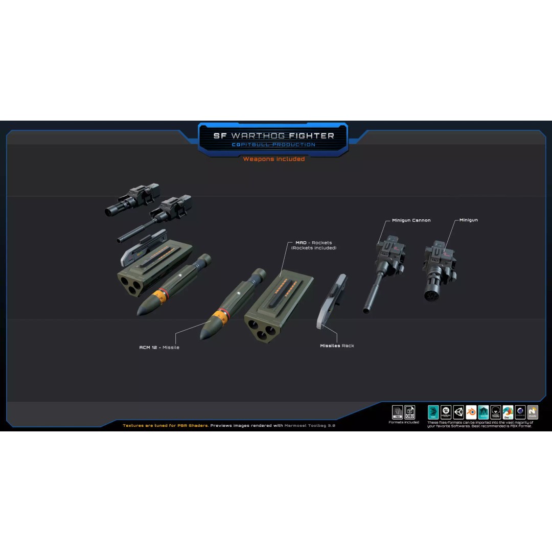 SF Warthog Fighter 3D Model – Low Poly Spacecraft, FBX, OBJ - View 10