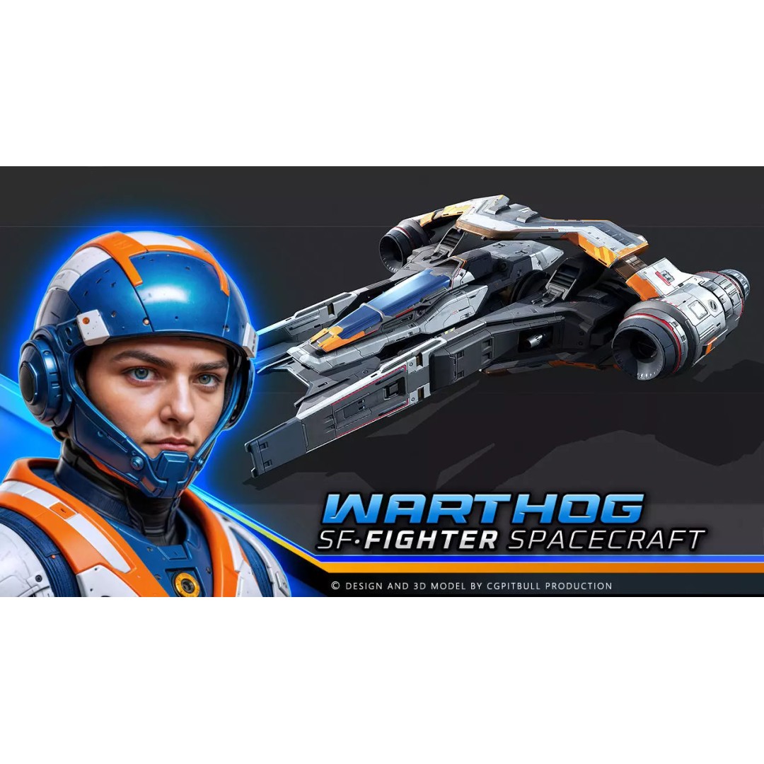 SF Warthog Fighter 3D Model – Low Poly Spacecraft, FBX, OBJ - View 2