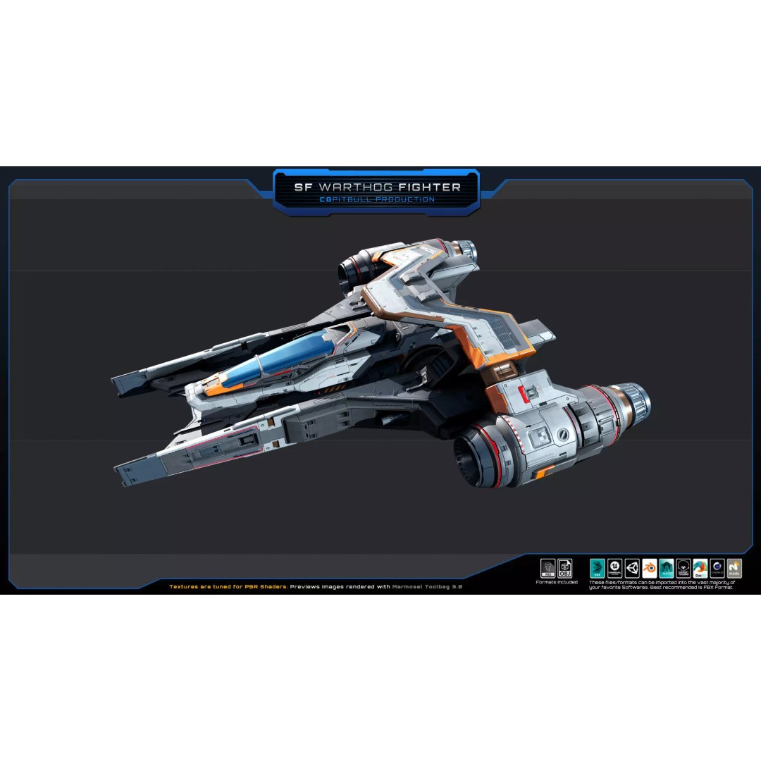 SF Warthog Fighter 3D Model – Low Poly Spacecraft, FBX, OBJ - View 5