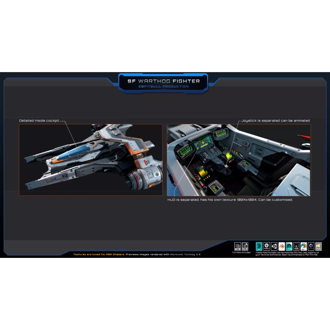 SF Warthog Fighter 3D Model – Low Poly Spacecraft, FBX, OBJ - View 8