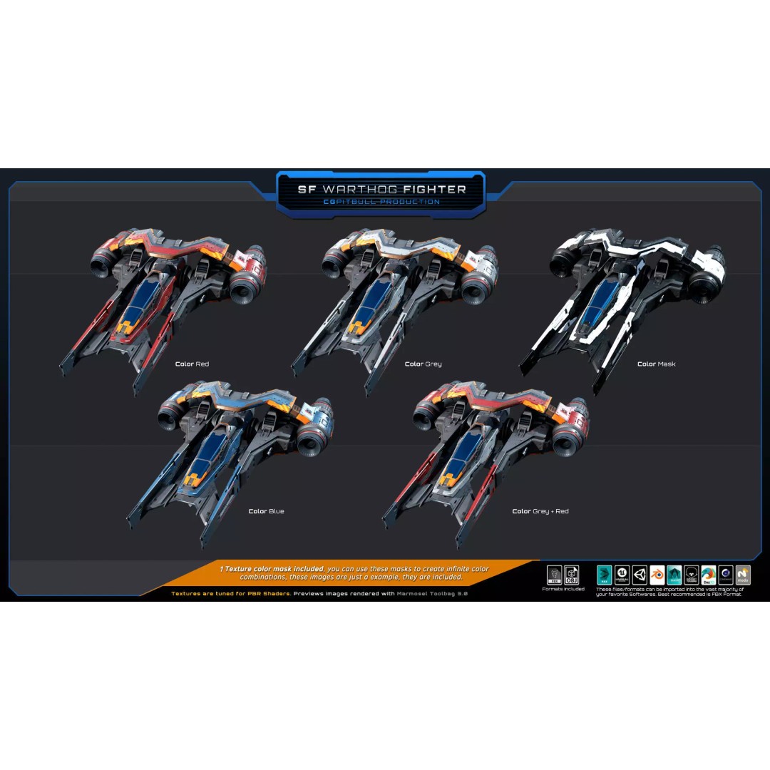SF Warthog Fighter 3D Model – Low Poly Spacecraft, FBX, OBJ - View 9