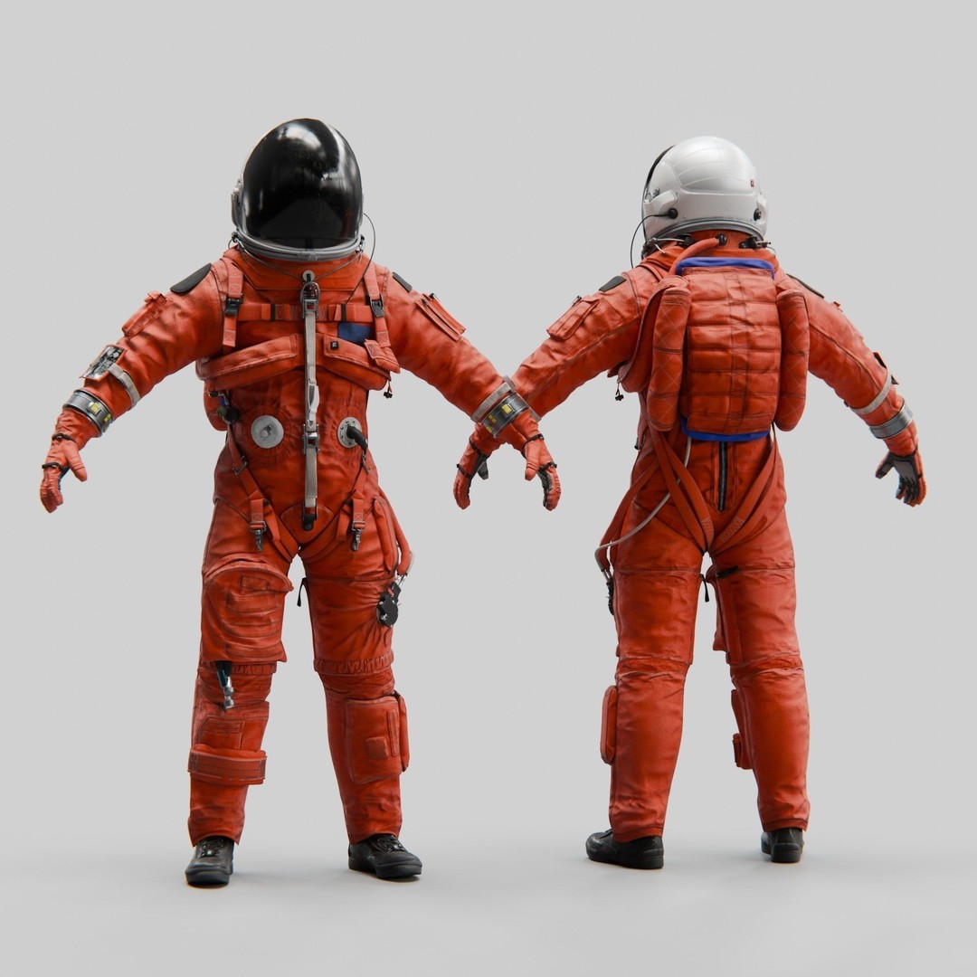 Orange ACES Spacesuit 3D Model – Low Poly Sci-Fi Character, PBR Textures - View 14