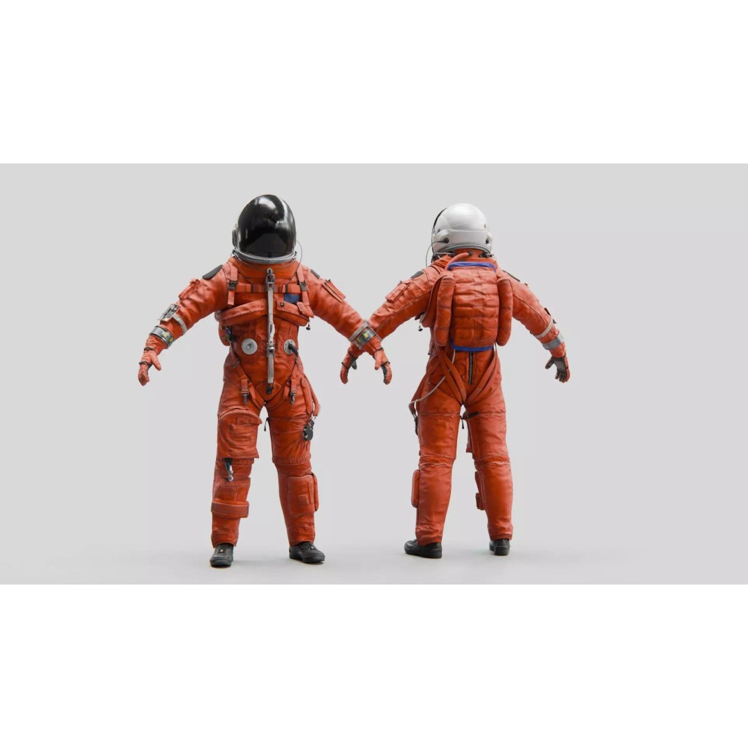 Orange ACES Spacesuit 3D Model – Low Poly Sci-Fi Character, PBR Textures - View 2