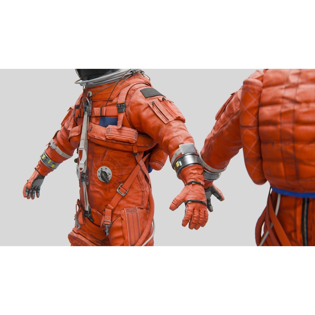 Orange ACES Spacesuit 3D Model – Low Poly Sci-Fi Character, PBR Textures - View 5
