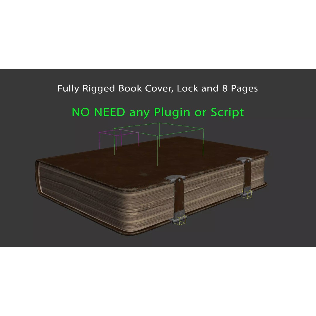 Old Book 3D Model – Rigged Animated Low-Poly with PBR Textures - View 25
