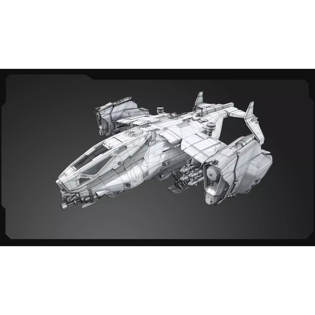 SF Heavy Military Dropship 3D Model – Low Poly Sci-Fi Aircraft, FBX