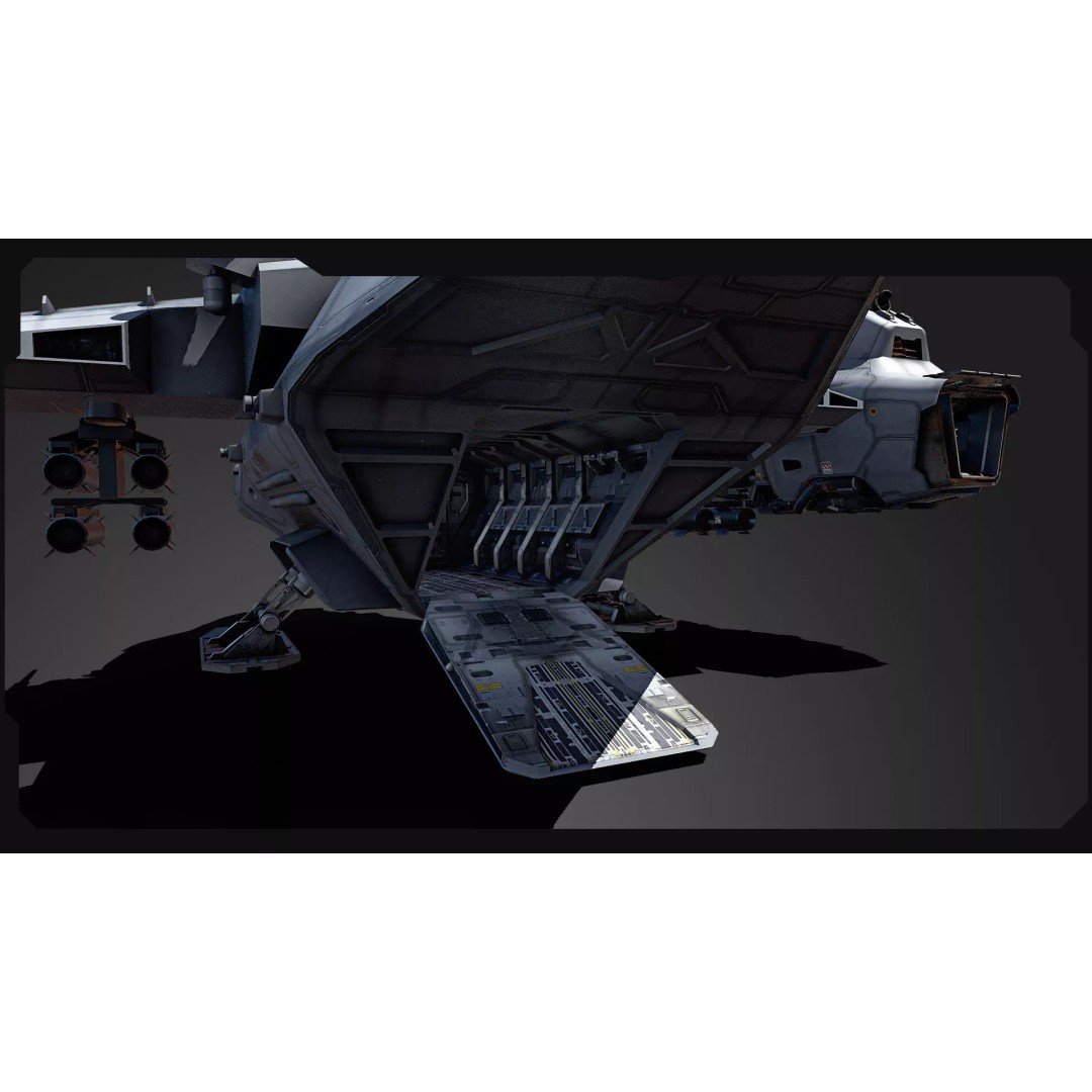SF Heavy Military Dropship 3D Model – Low Poly Sci-Fi Aircraft, FBX - View 11