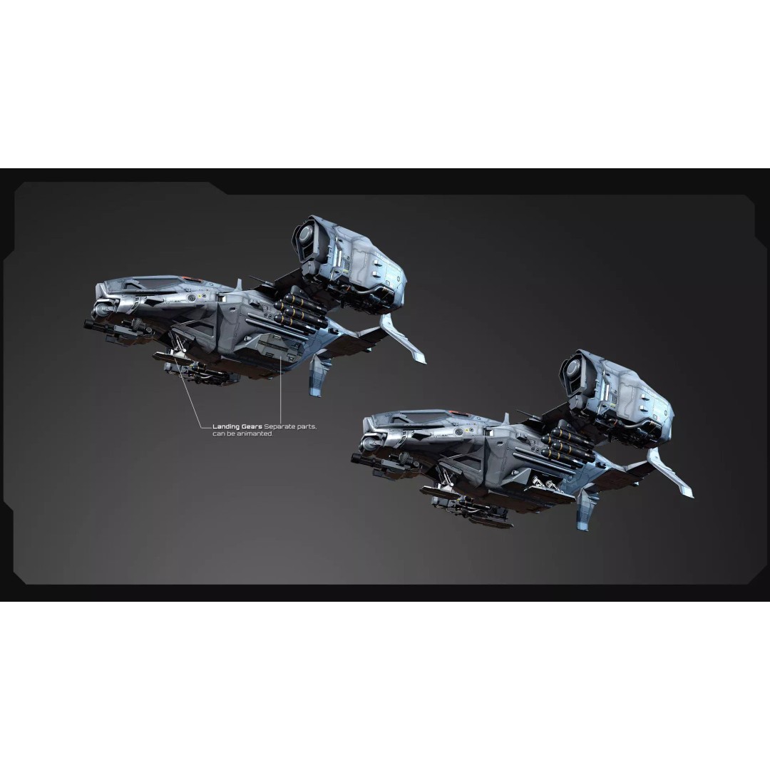 SF Heavy Military Dropship 3D Model – Low Poly Sci-Fi Aircraft, FBX - View 14