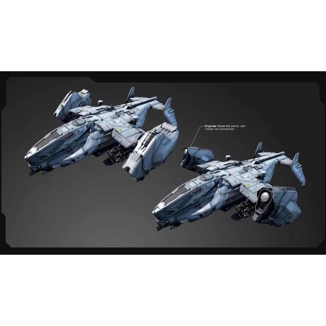 SF Heavy Military Dropship 3D Model – Low Poly Sci-Fi Aircraft, FBX - View 8