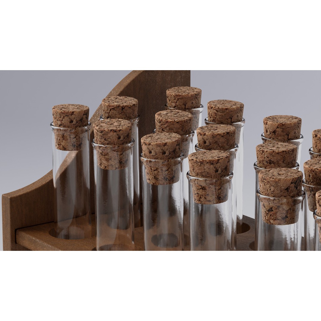 Wooden Test Tube Rack 3D Model – Vintage Laboratory Asset, FBX - View 14