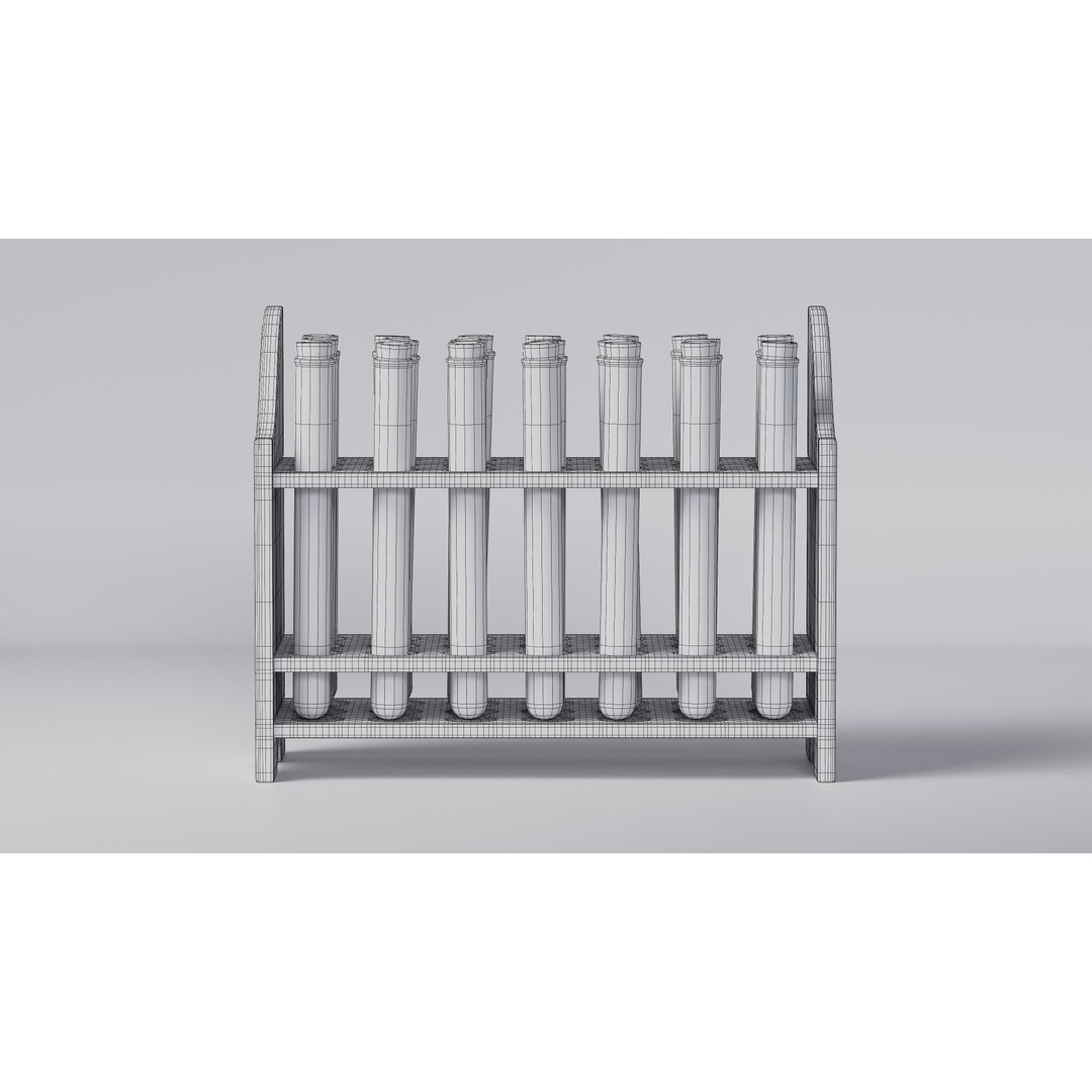 Wooden Test Tube Rack 3D Model – Vintage Laboratory Asset, FBX - View 15