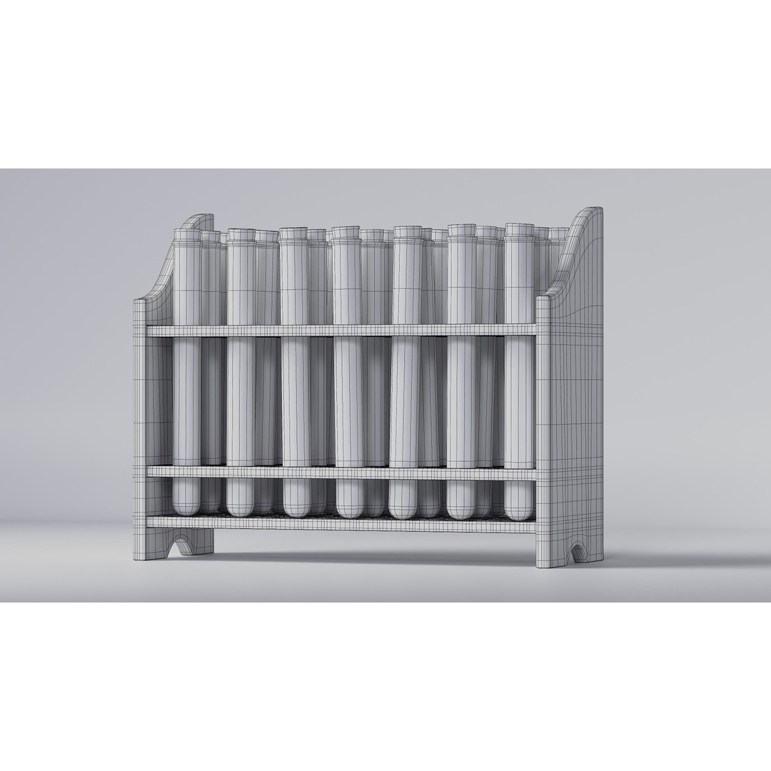 Wooden Test Tube Rack 3D Model – Vintage Laboratory Asset, FBX - View 16