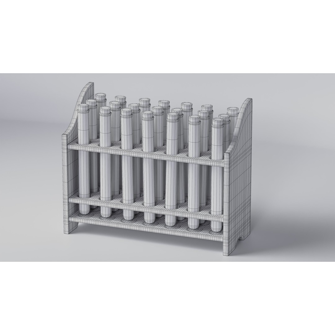 Wooden Test Tube Rack 3D Model – Vintage Laboratory Asset, FBX - View 17