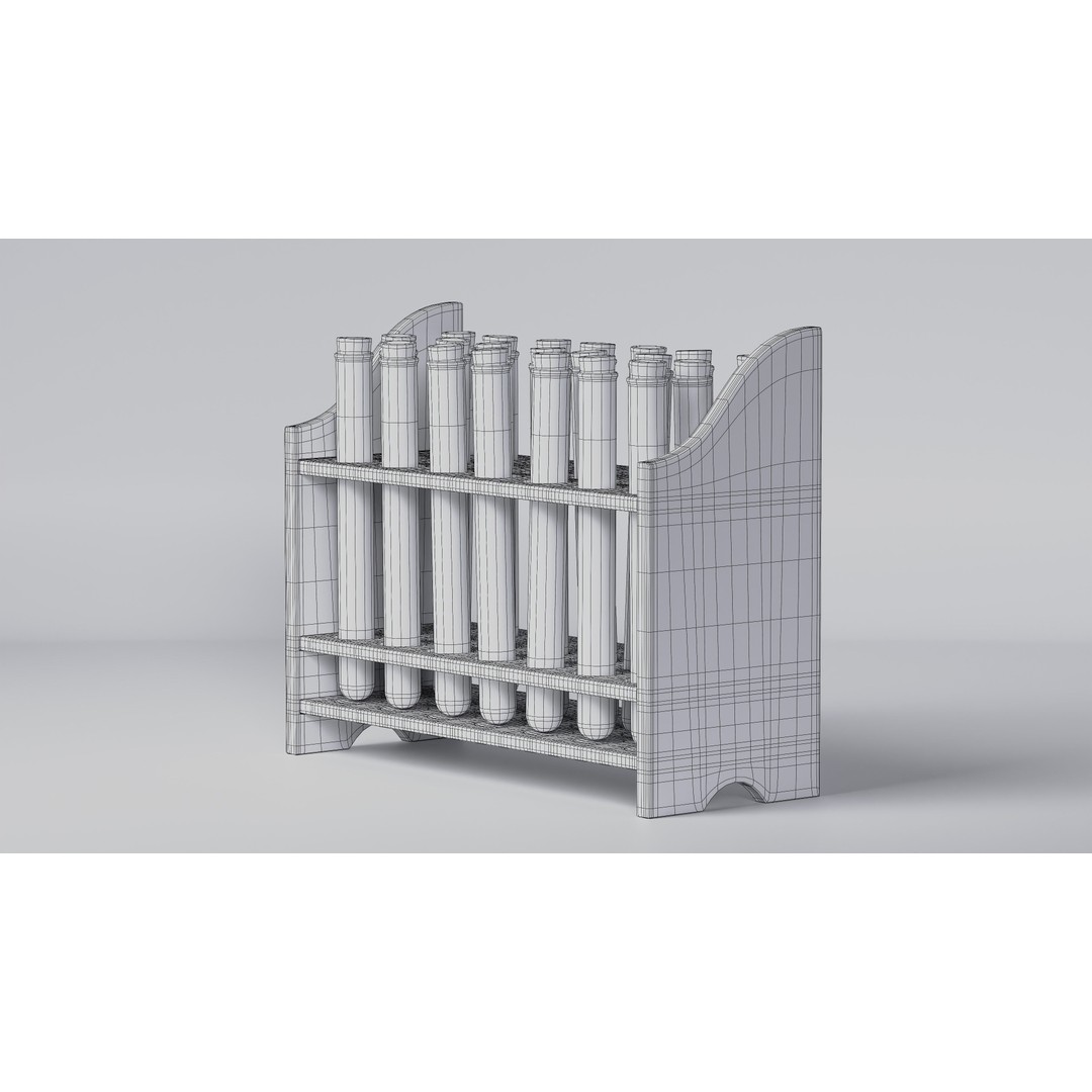 Wooden Test Tube Rack 3D Model – Vintage Laboratory Asset, FBX - View 19