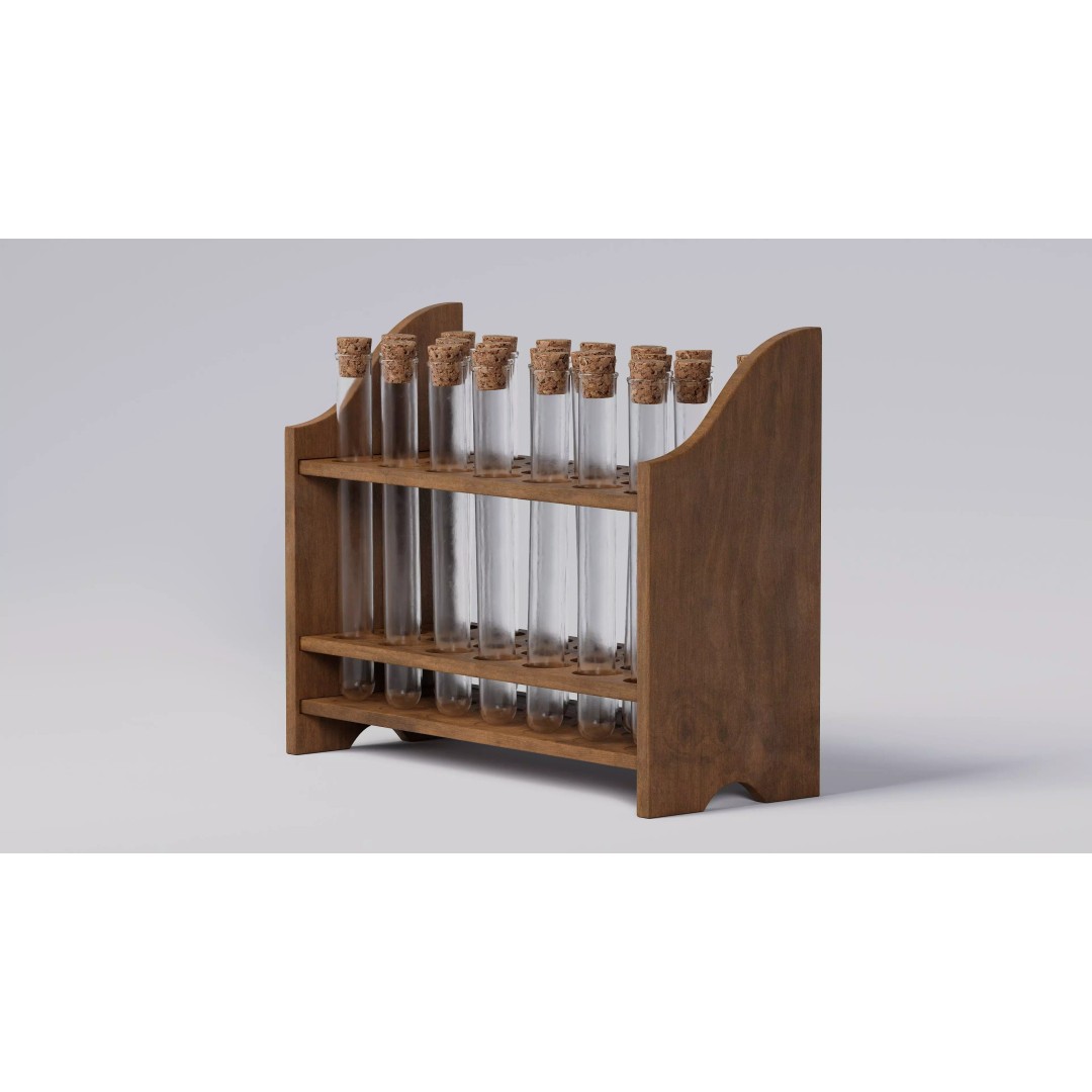 Wooden Test Tube Rack 3D Model – Vintage Laboratory Asset, FBX - View 2