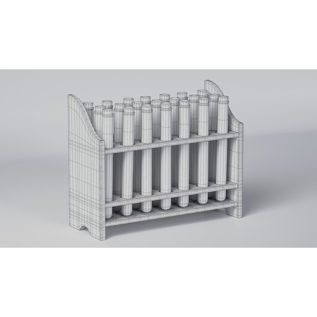 Wooden Test Tube Rack 3D Model – Vintage Laboratory Asset, FBX - View 20