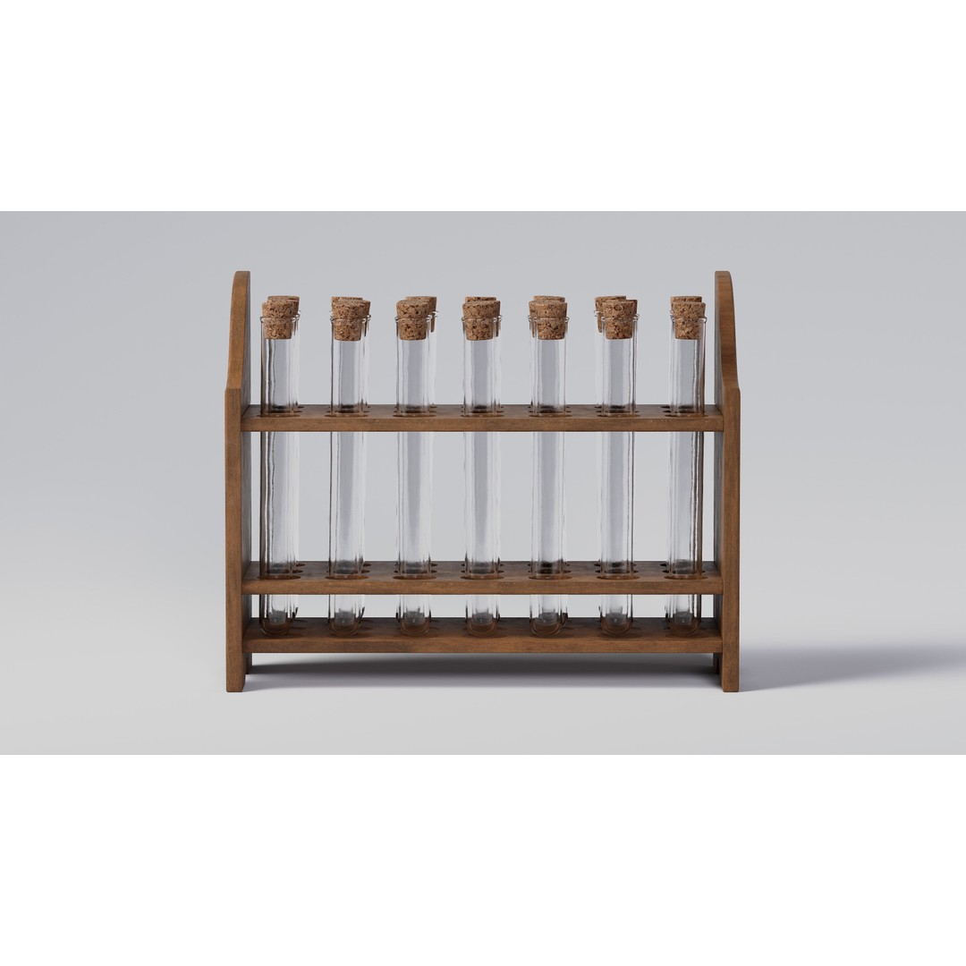 Wooden Test Tube Rack 3D Model – Vintage Laboratory Asset, FBX - View 3