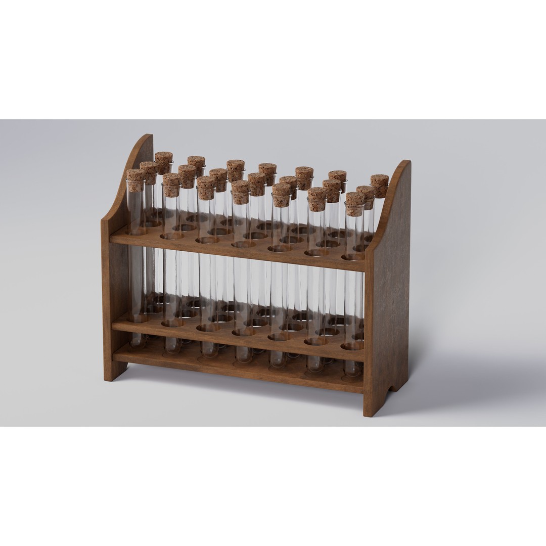 Wooden Test Tube Rack 3D Model – Vintage Laboratory Asset, FBX - View 6