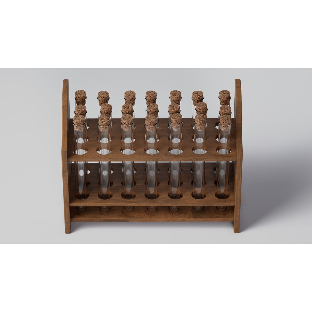 Wooden Test Tube Rack 3D Model – Vintage Laboratory Asset, FBX - View 8