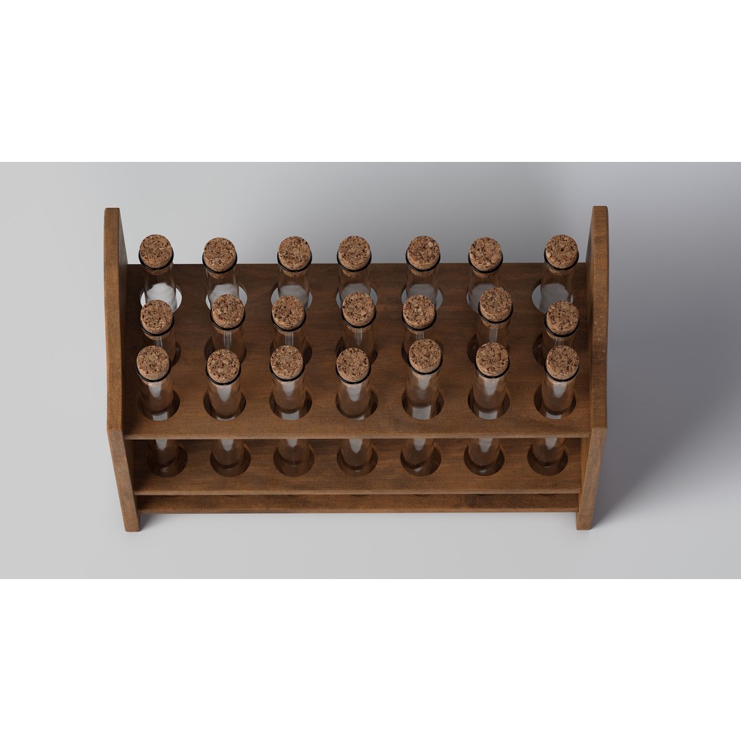 Wooden Test Tube Rack 3D Model – Vintage Laboratory Asset, FBX - View 9