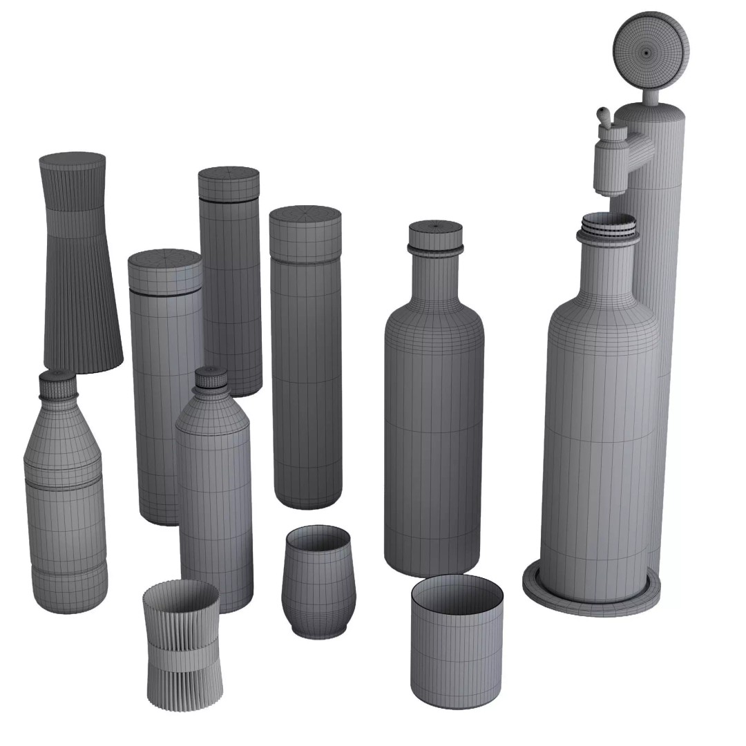 Mineral Water Bottle 3D Model – High Poly Collection with Dispenser