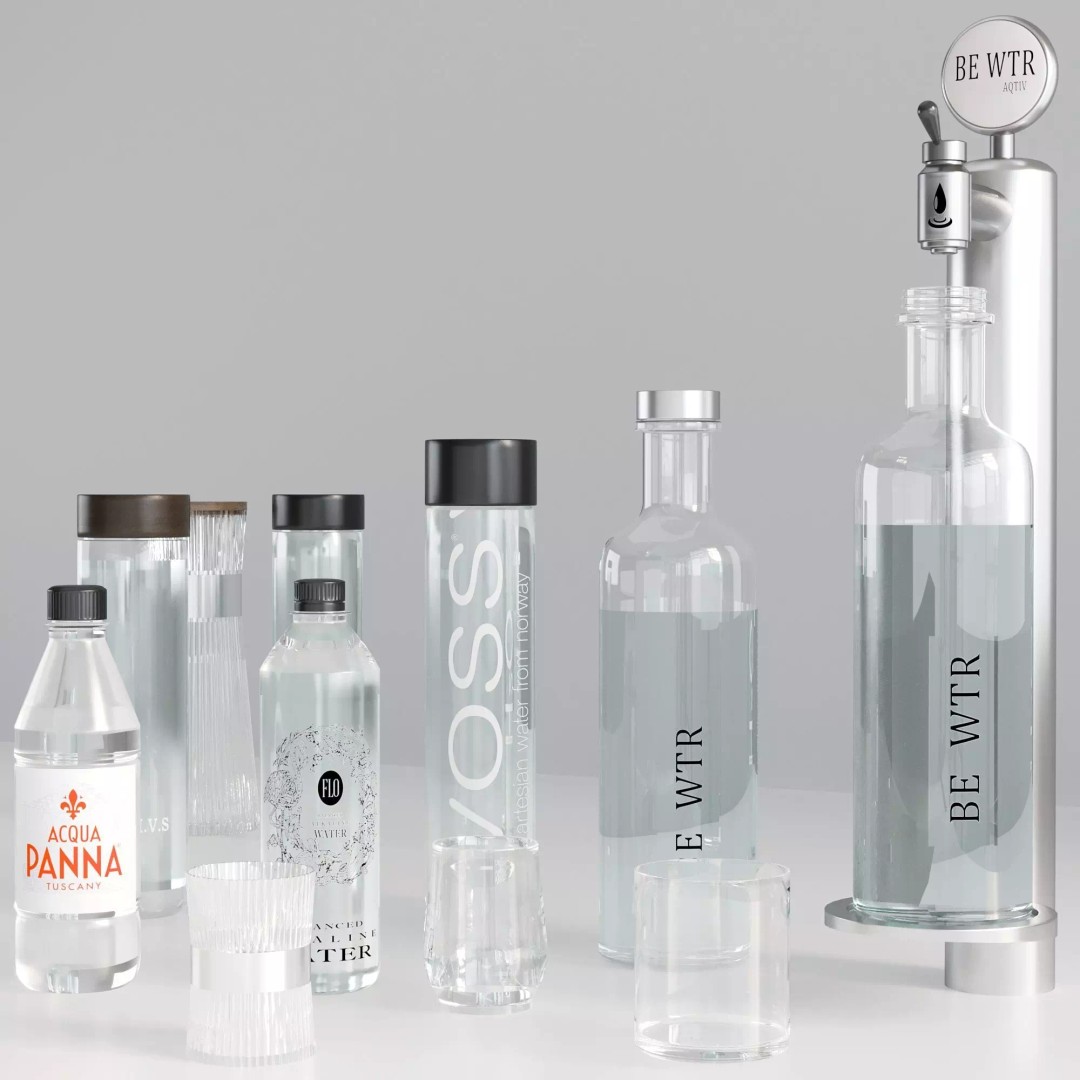 Mineral Water Bottle 3D Model – High Poly Collection with Dispenser - View 6