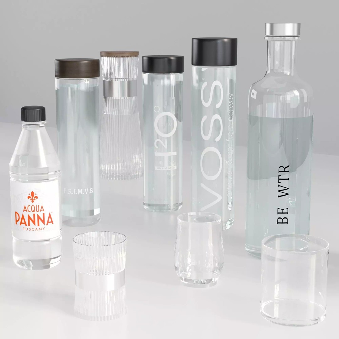 Mineral Water Bottle 3D Model – High Poly Collection with Dispenser - View 7