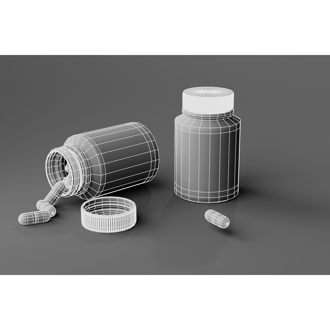 Capsules Bottle 3D Model – Low Poly Medical Asset, FBX & OBJ