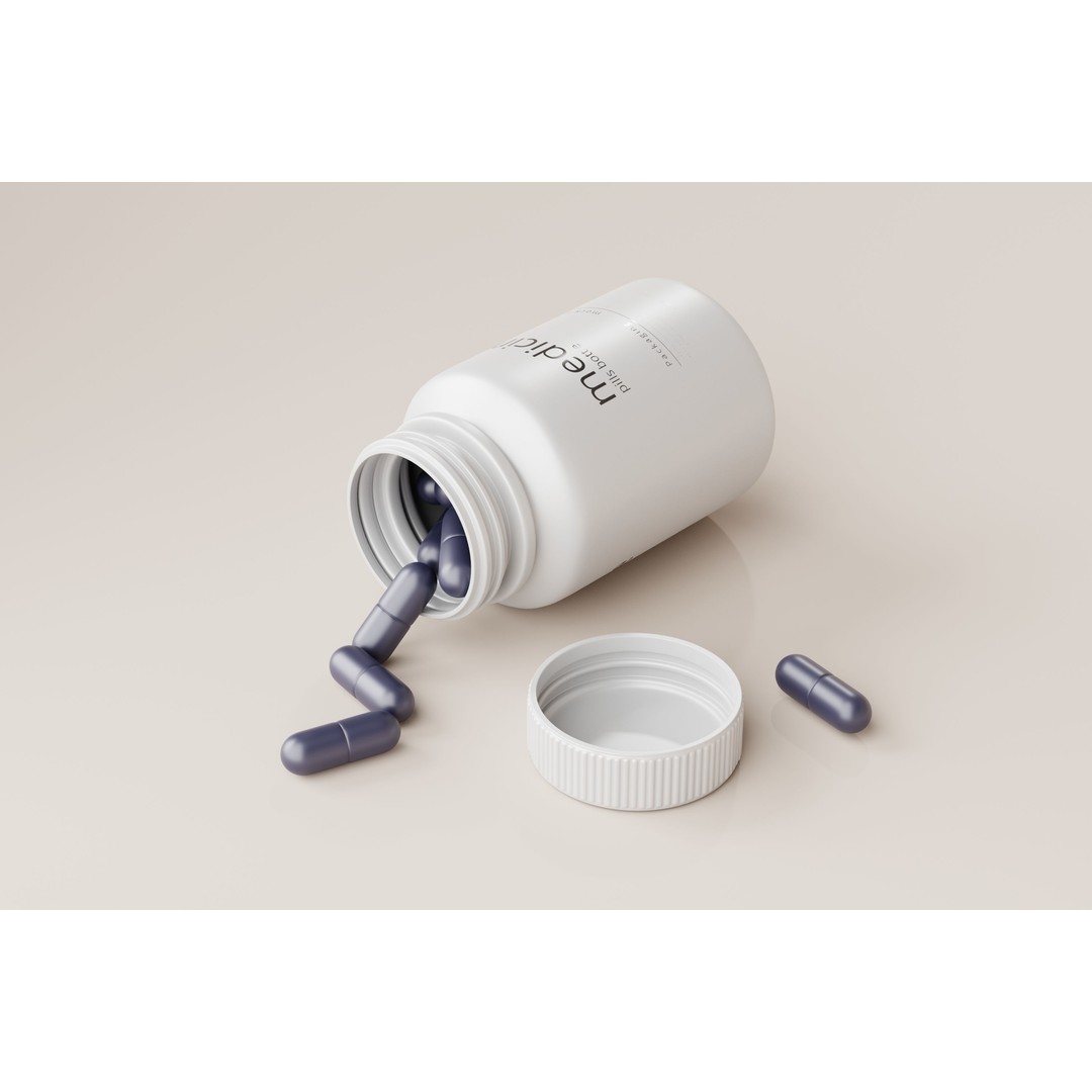 Capsules Bottle 3D Model – Low Poly Medical Asset, FBX & OBJ - View 3