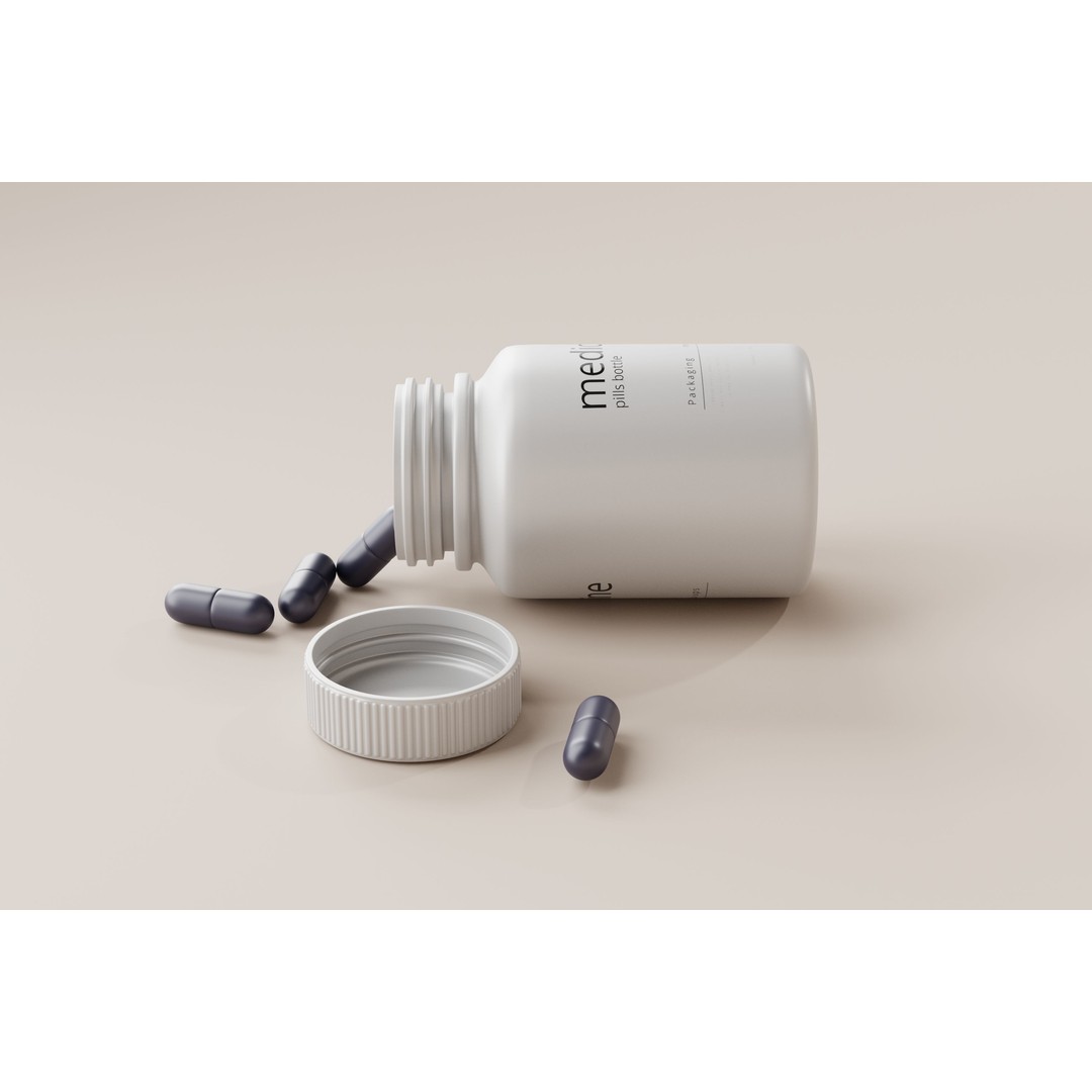 Capsules Bottle 3D Model – Low Poly Medical Asset, FBX & OBJ - View 4