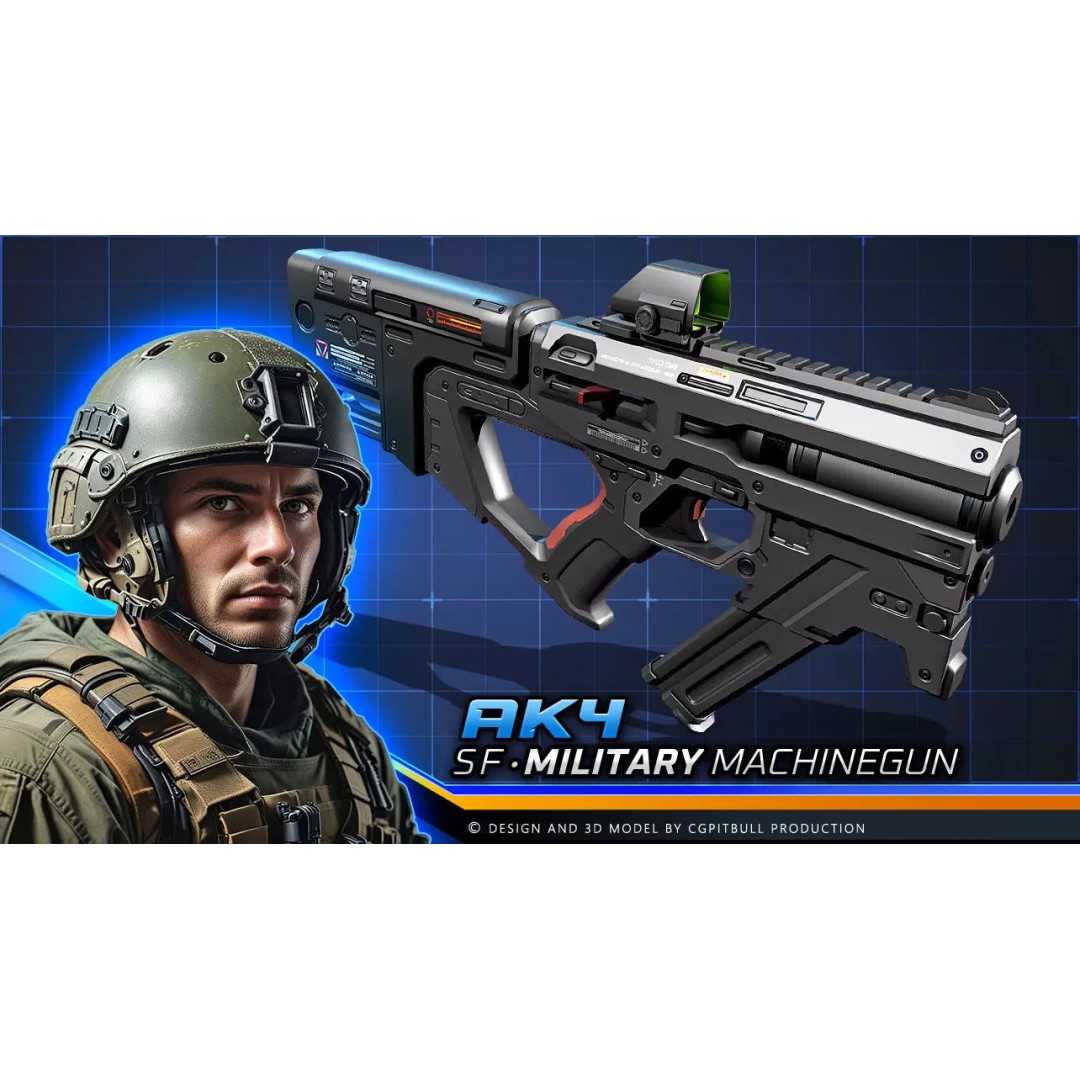 AK4 Machine Gun 3D Model – Low Poly Military Asset, FBX & OBJ - View 2