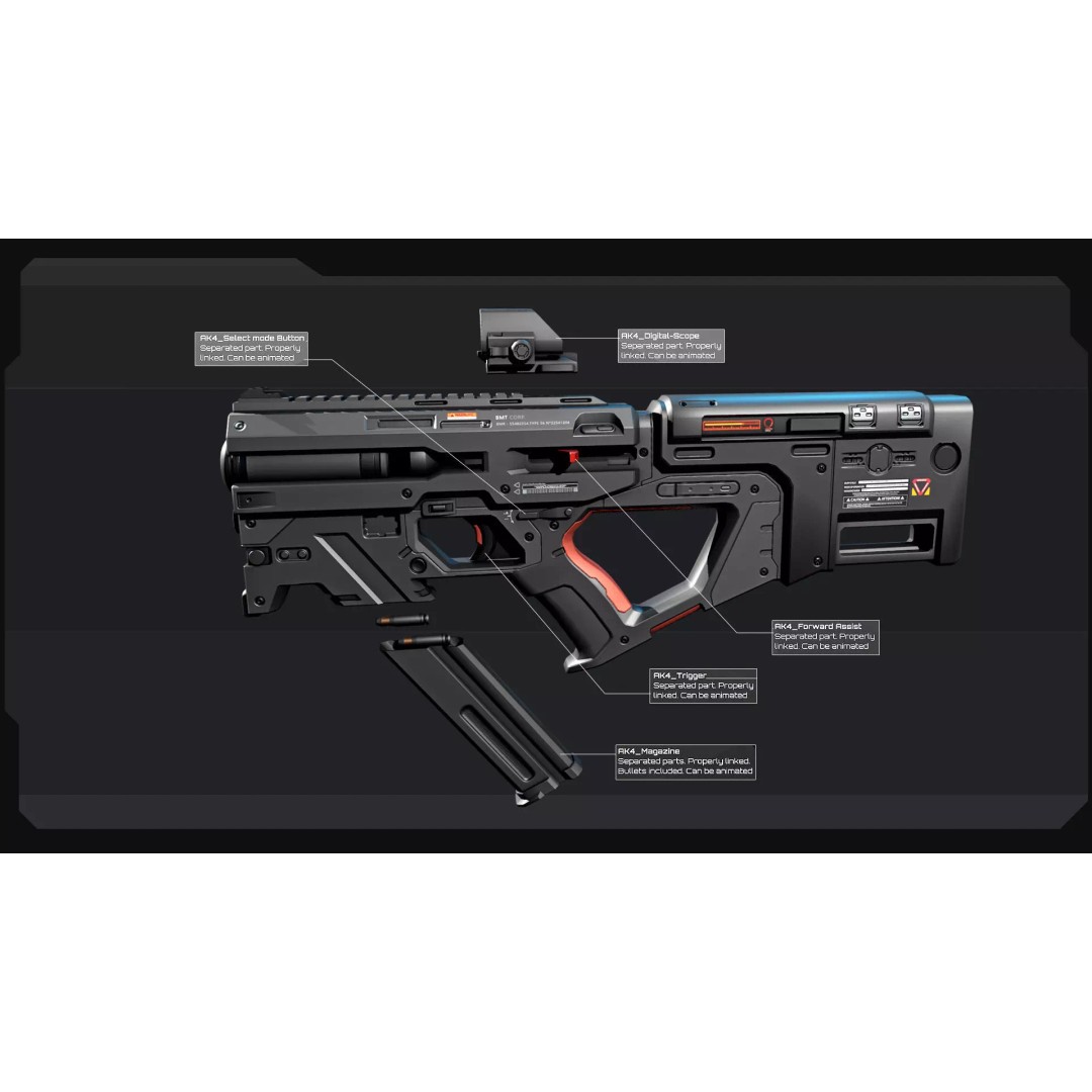 AK4 Machine Gun 3D Model – Low Poly Military Asset, FBX & OBJ - View 4