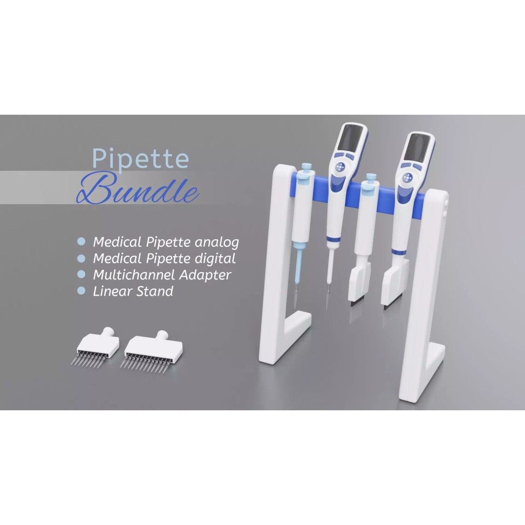 Pipette Bundle 3D Model – Medical Lab Equipment, FBX, OBJ - View 2