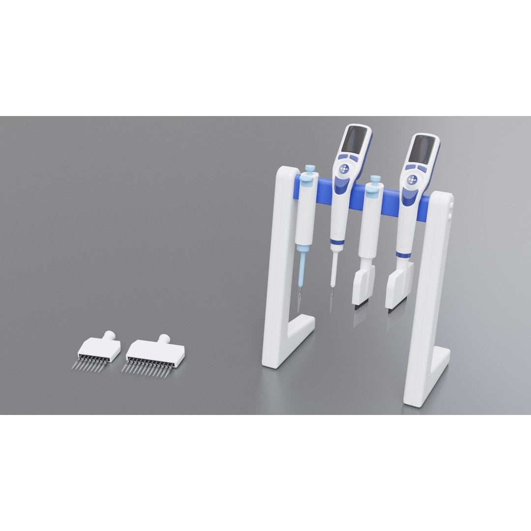 Pipette Bundle 3D Model – Medical Lab Equipment, FBX, OBJ - View 4