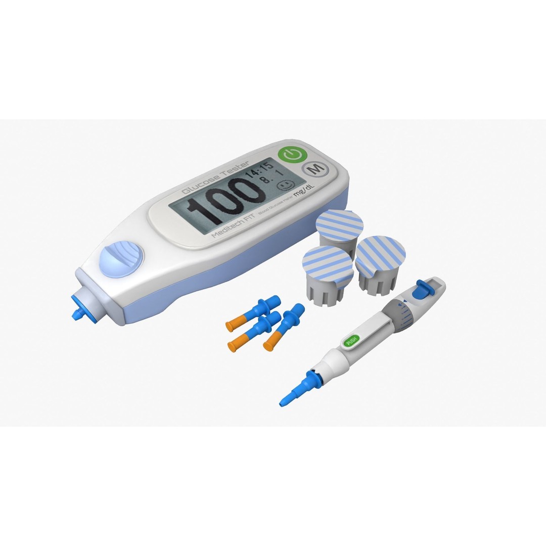 Glucose Meter 3D Model – Low Poly Medical Device, FBX, OBJ - View 3