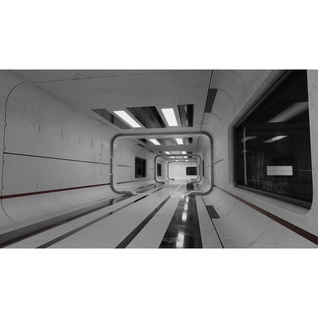 Sci-Fi Corridor 3D Model – Low Poly PBR Tunnel, FBX & OBJ Formats - View 10