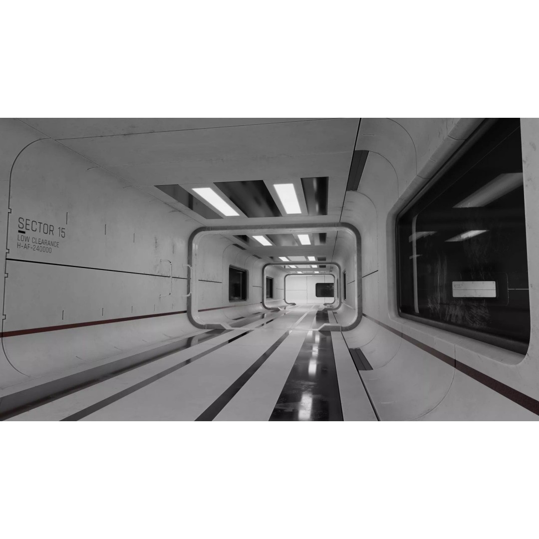 Sci-Fi Corridor 3D Model – Low Poly PBR Tunnel, FBX & OBJ Formats - View 2