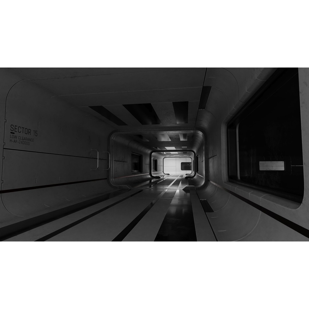 Sci-Fi Corridor 3D Model – Low Poly PBR Tunnel, FBX & OBJ Formats - View 3