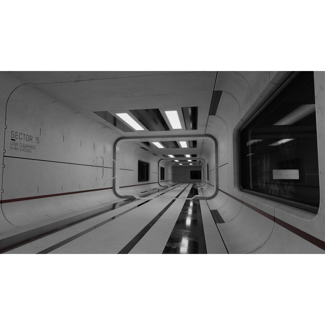 Sci-Fi Corridor 3D Model – Low Poly PBR Tunnel, FBX & OBJ Formats - View 4