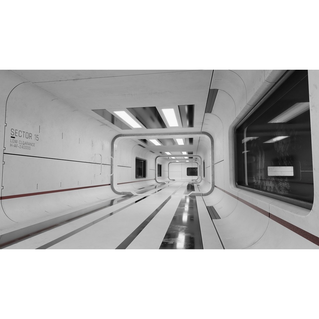 Sci-Fi Corridor 3D Model – Low Poly PBR Tunnel, FBX & OBJ Formats - View 5
