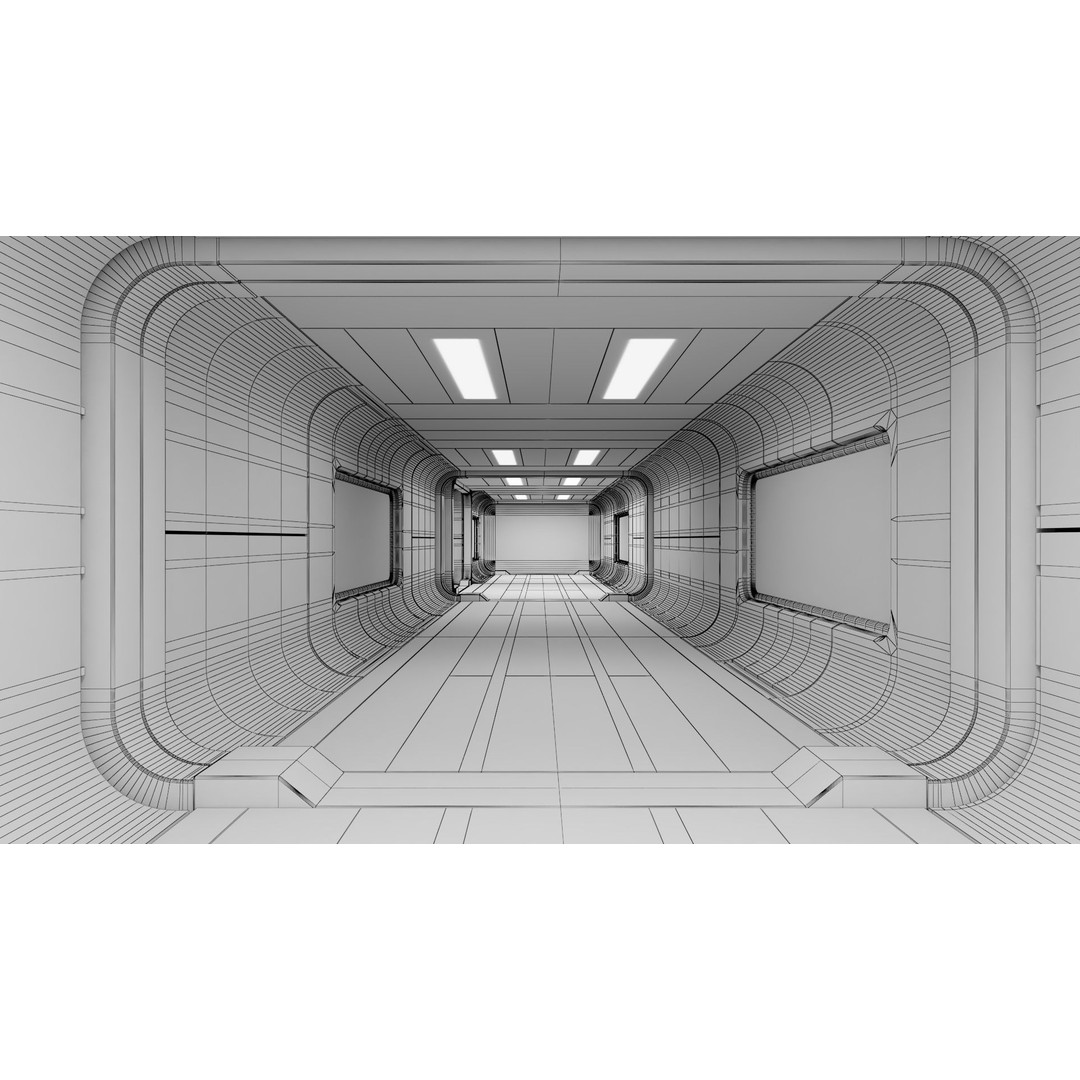 Sci-Fi Corridor 3D Model – Low Poly PBR Tunnel, FBX & OBJ Formats - View 6