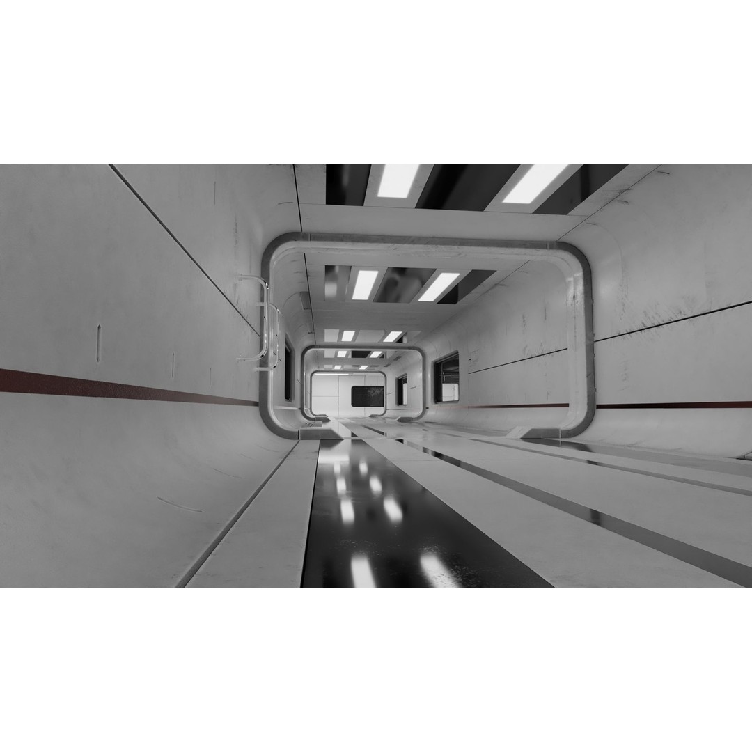 Sci-Fi Corridor 3D Model – Low Poly PBR Tunnel, FBX & OBJ Formats - View 7