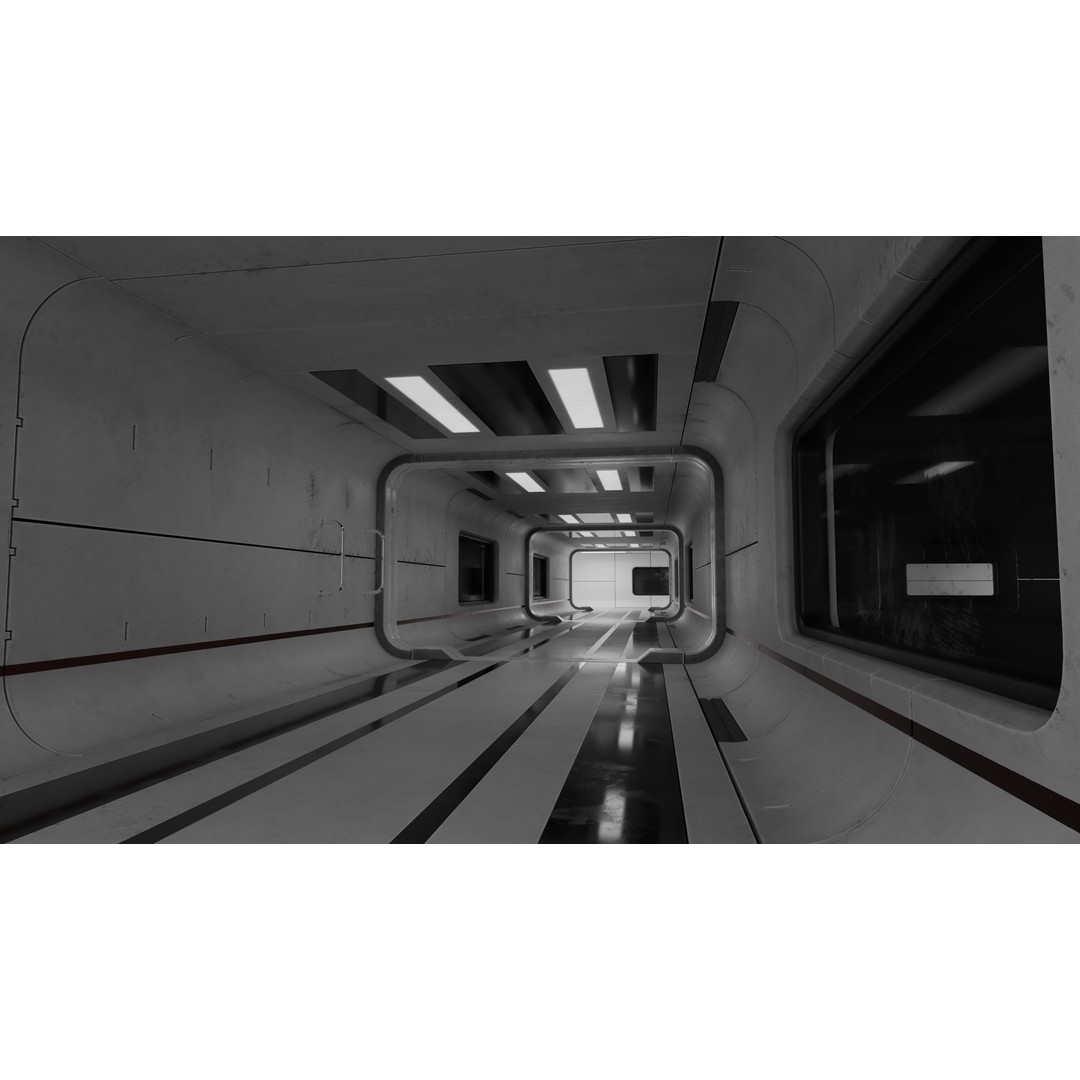 Sci-Fi Corridor 3D Model – Low Poly PBR Tunnel, FBX & OBJ Formats - View 8