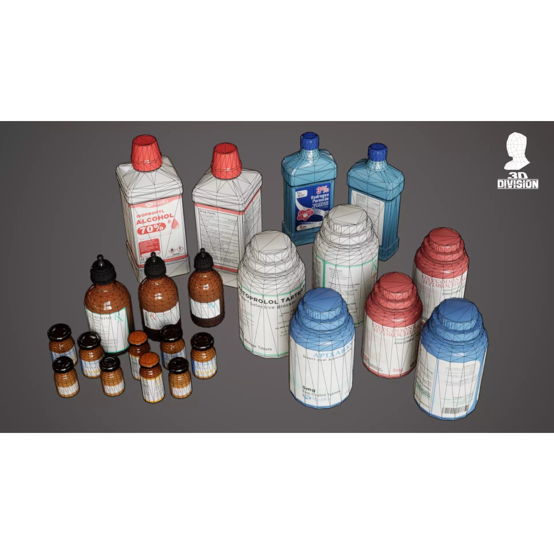 Medicine Bottles and Vials 3D Model – Low Poly PBR Game Asset, FBX - View 5