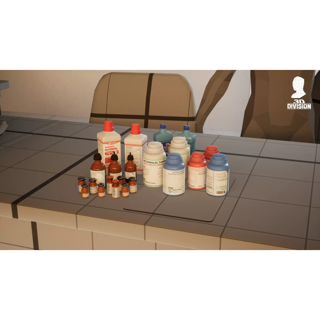 Medicine Bottles and Vials 3D Model – Low Poly PBR Game Asset, FBX - View 6