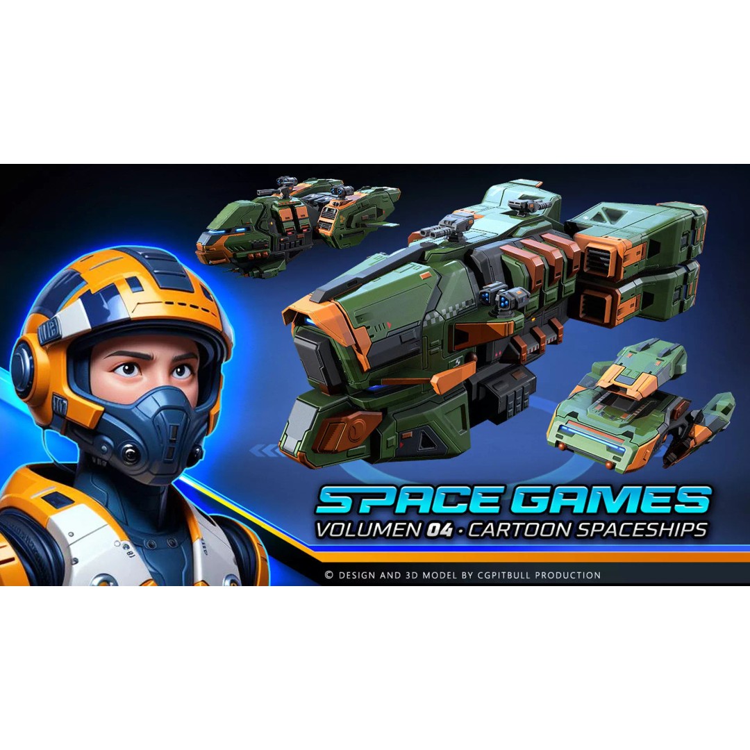 Cartoonish Spaceships 3D Model – Low Poly Sci-Fi Vehicle, FBX/OBJ - View 2