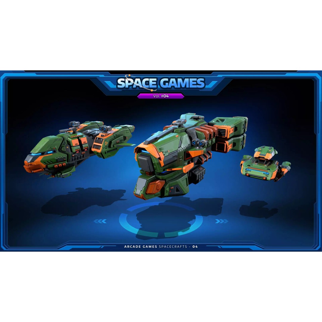 Cartoonish Spaceships 3D Model – Low Poly Sci-Fi Vehicle, FBX/OBJ - View 3